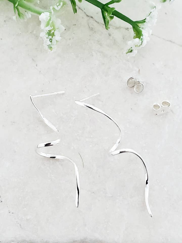 Silver Ribbon Twirl Studs for wholesale by Sosie Designs