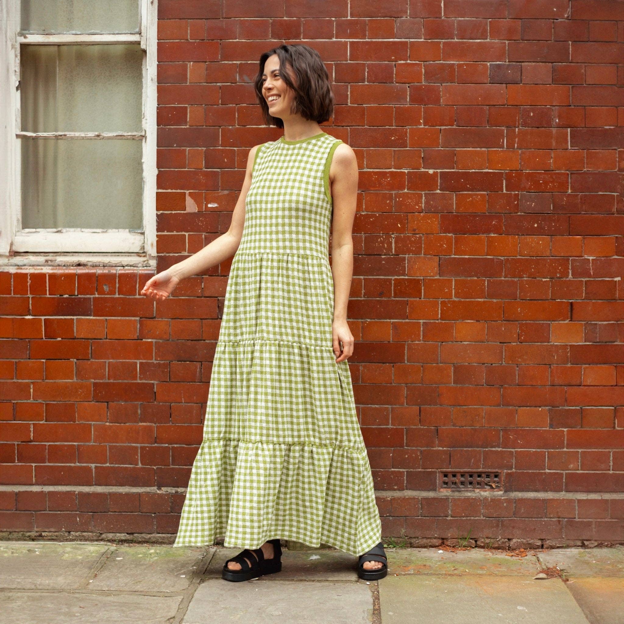 Cara & The Sky - Wholesale Dress - Women's - Paula Gingham Cotton Knitted Maxi Dress - Green3