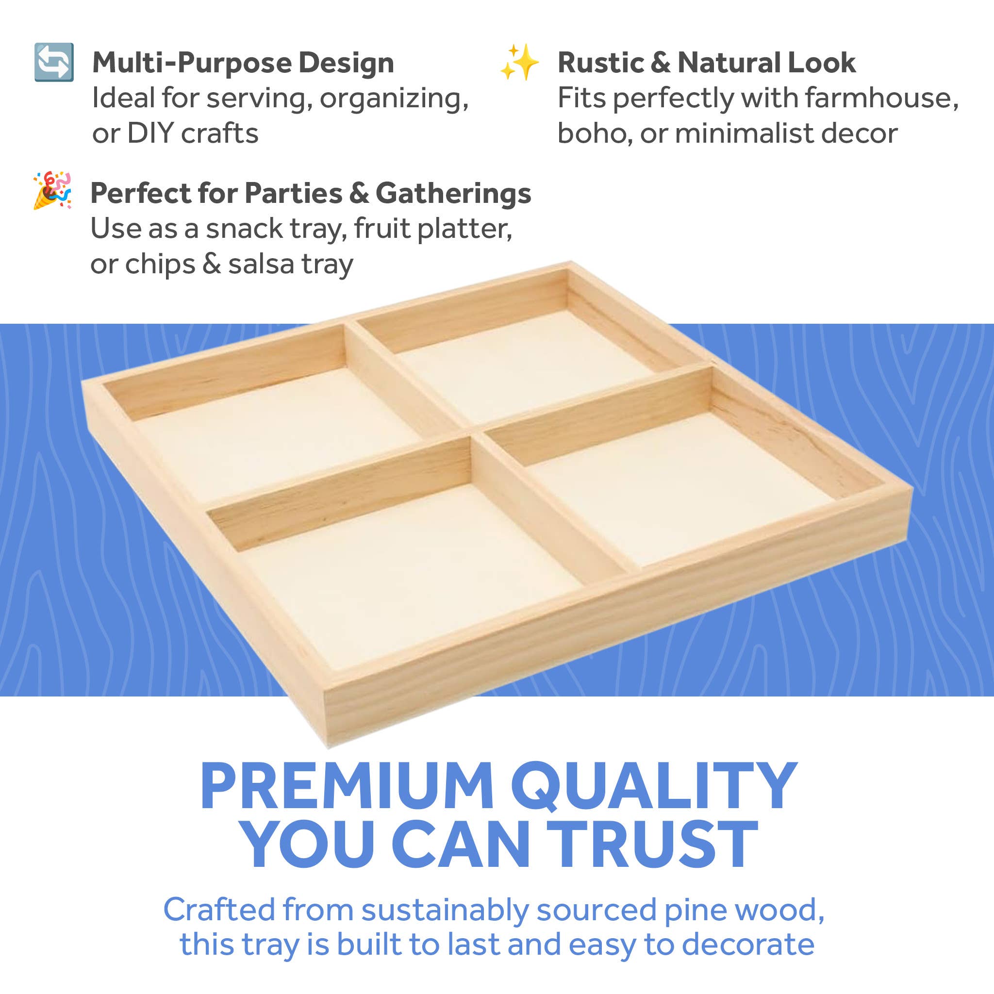 Woodpeckers Crafts - Wholesale Serving Tray - 12 x 12 Candy Tray, 4 Part6