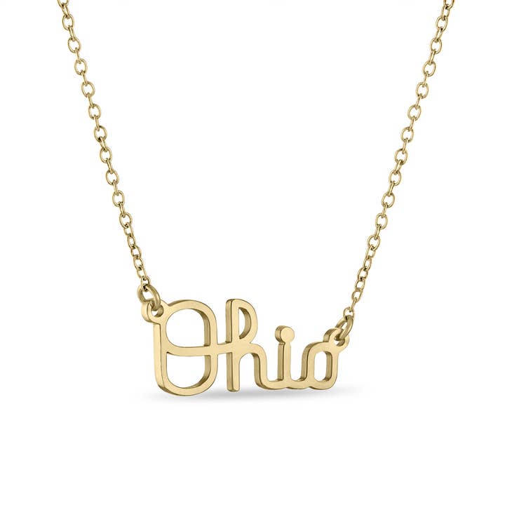 Ohio State Script Ohio 18K Gold Plated Necklace for wholesale by Stone Armory