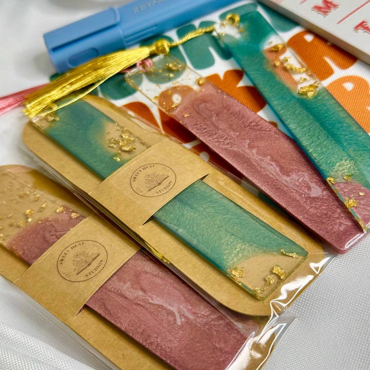 Sweet Heat Studios - Wholesale Bookmark - Pastel and Gold Flake Resin Bookmarks4