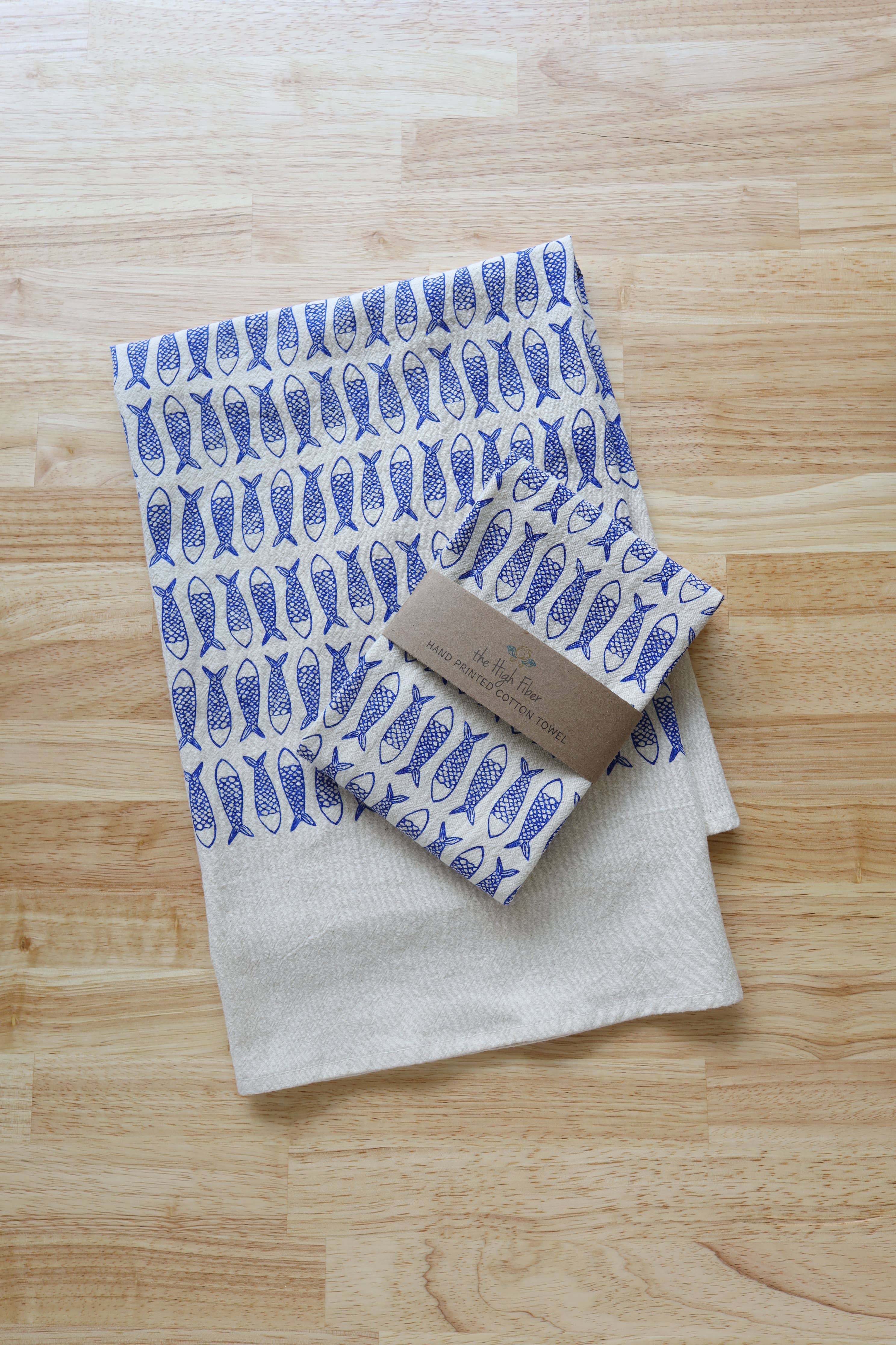 The High Fiber - Wholesale Tea Towel - Fish Kitchen Towel, Handprinted Tea Towel, Coastal Towel7