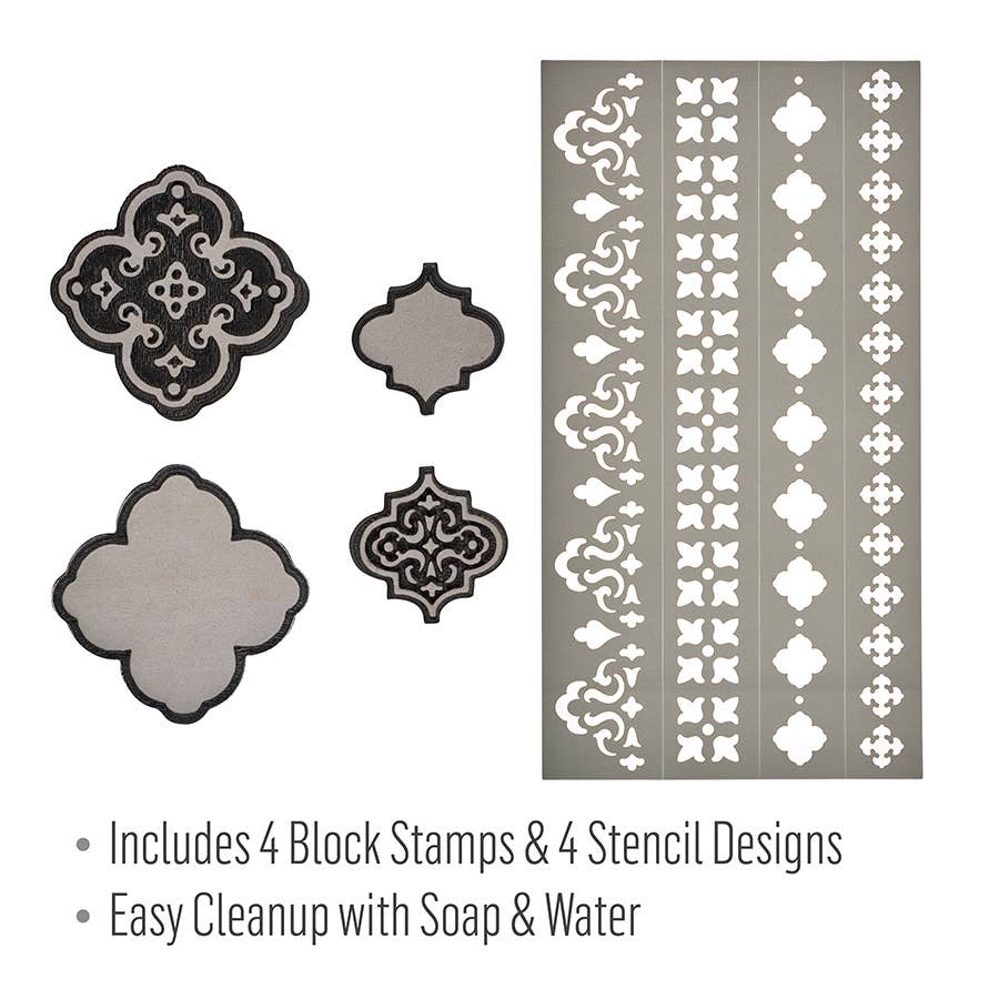 Plaid Crafts - Wholesale Craft Tool - Folkart ® Block Stamp & Adhesive Stencil Set - Ornate Damask2