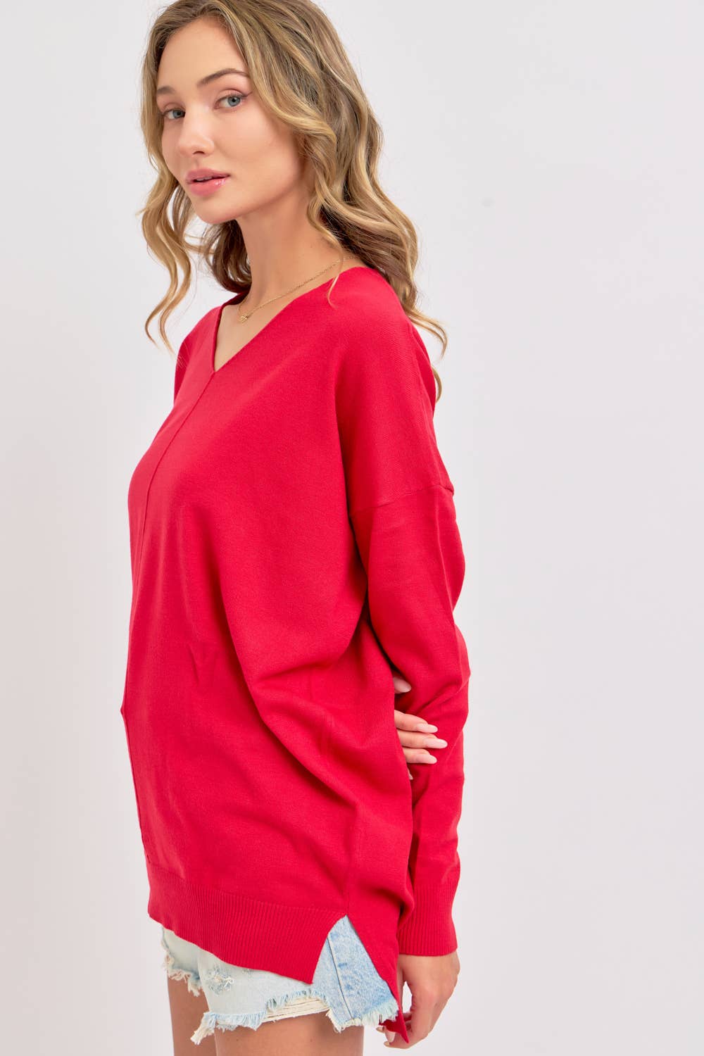 Sweet Lovely by Jen - Vendita all'ingrosso Top in maglia - Donna - Maglia morbida e confortevole casual con scollo a V33