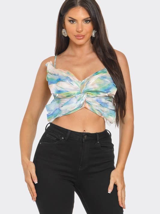 BCCT71659 Top Corto Annodato con Stampa ad Acquerello per la vendita all'ingrosso da parte di BANJUL