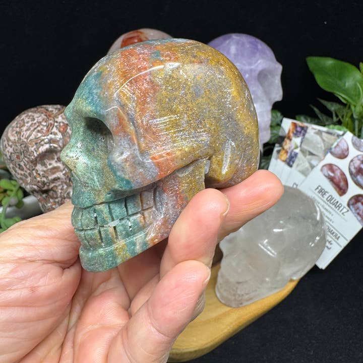 The 7 Directions - Wholesale Spiritual Stone/Crystal - 6 pc Ocean Jasper Leopardite fire quartz skull bundle G8054