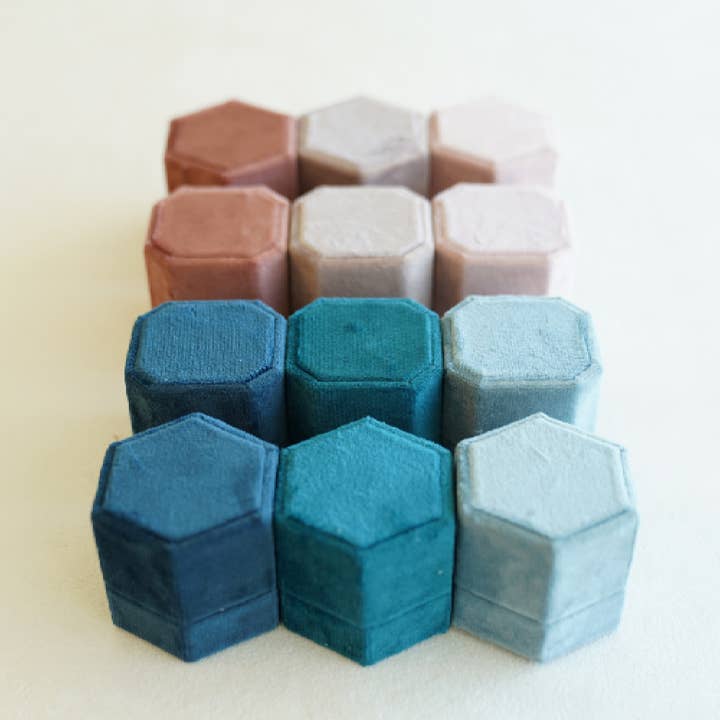 2 Slot Velvet Ring Box – 17 Colors Hexagon or Octagon for wholesale by bewell