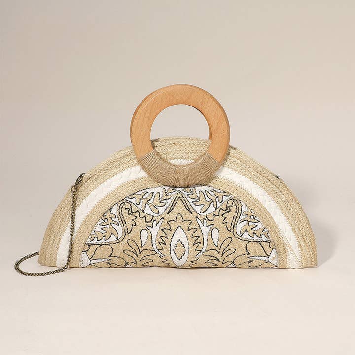 Wooden Handle Abstract Pattern Printed Half Moon Shaped Flat for wholesale by Sensibling Corp.