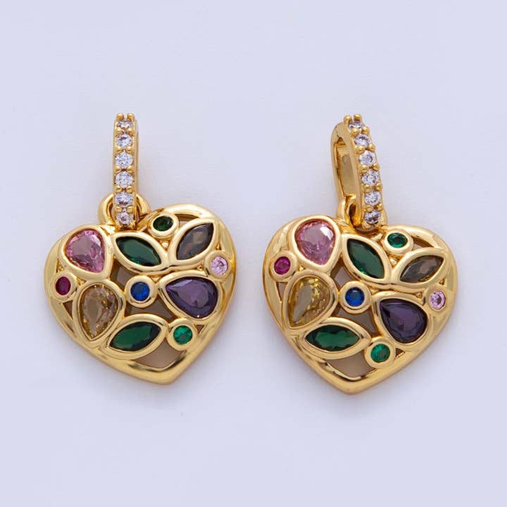 Pendente de Coração com Micro Pavé de Zircónias Multicoloridas em Ouro 18K | AH727 por atacado de Aim Eternal