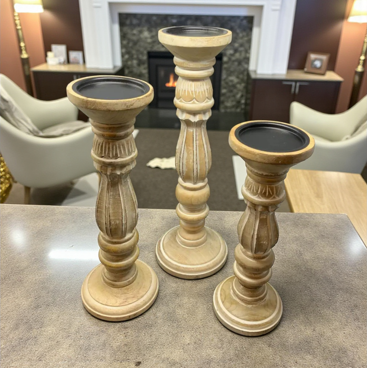 Wilco Home - Wholesale Candle Holder - NEW Set of 3 Annapolis Candle Holders-Bleached Mango Wood1