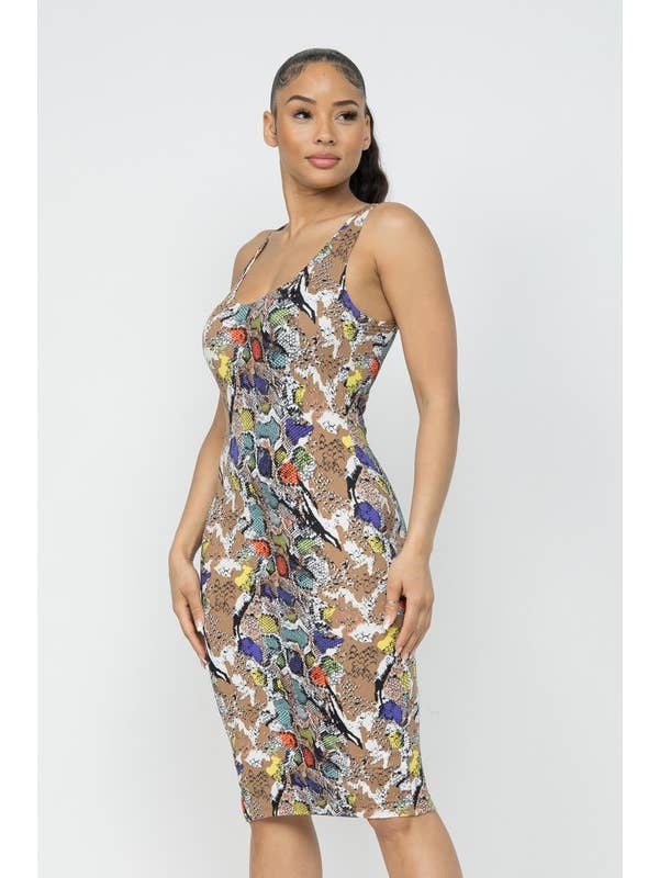Multi Color Snake Print No Sleeve Midi Dress for wholesale on Faire3