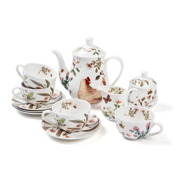 MULTI-COLORED 11-PIECE TEA SET WITH GIFTBOX for wholesale by Blue Stallion Farm
