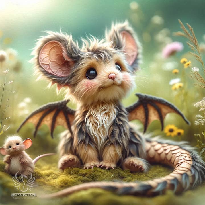 Impression photo lustrée de 8 x 8 po, sans cadre, Myrtle the Mouse Dragon pour la vente par Liane Pinel Design