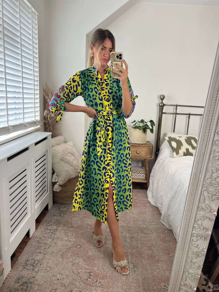 Midi Shirt Dress In Colourful Leopard Print for wholesale by Love & Joy London
