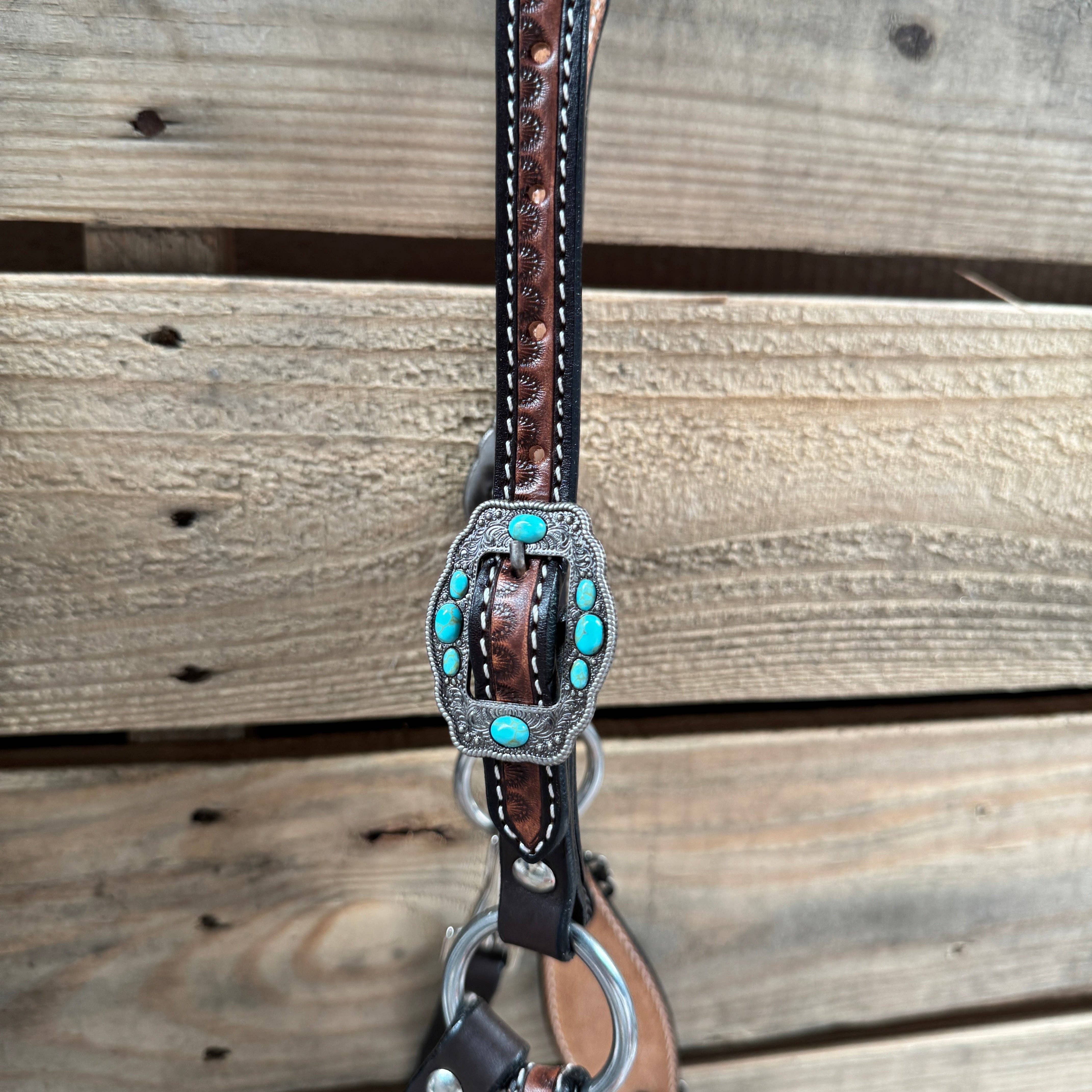 Rodeo Drive - Wholesale Horseback Riding Gear - Floral Tooled Lariat & Leather Combo Halter #LH1192