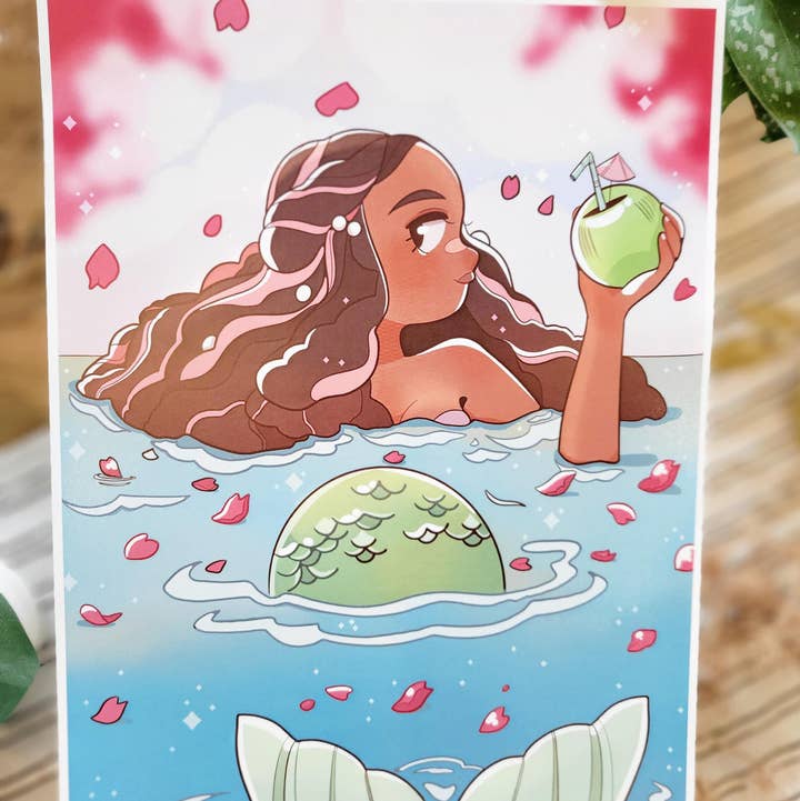 Caribbean Mermaid sitting in the water 8 x 10 for wholesale by Jellyjessbeans Art