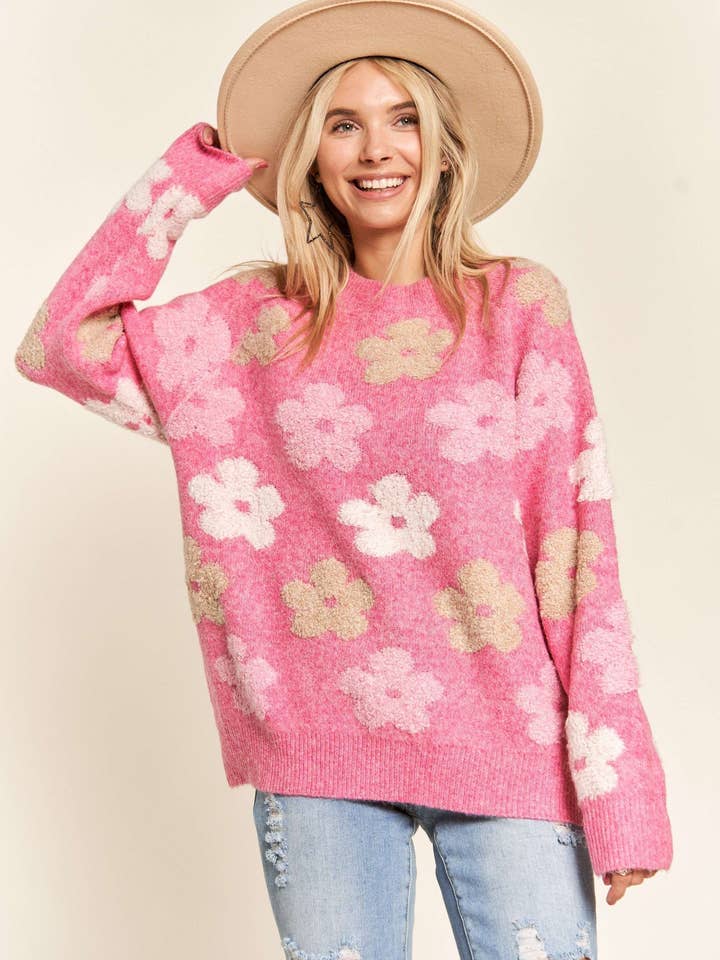 LESW3187- FLORAL POPPED SWEATER TOP for wholesale by Madelyn