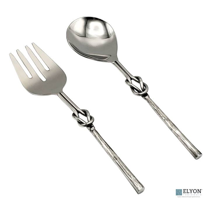 Elyon Tableware® - Wholesale Serving Utensil - Elyon Reef Knot Silver Salad Serving Set Hostess Set 2 Piece3