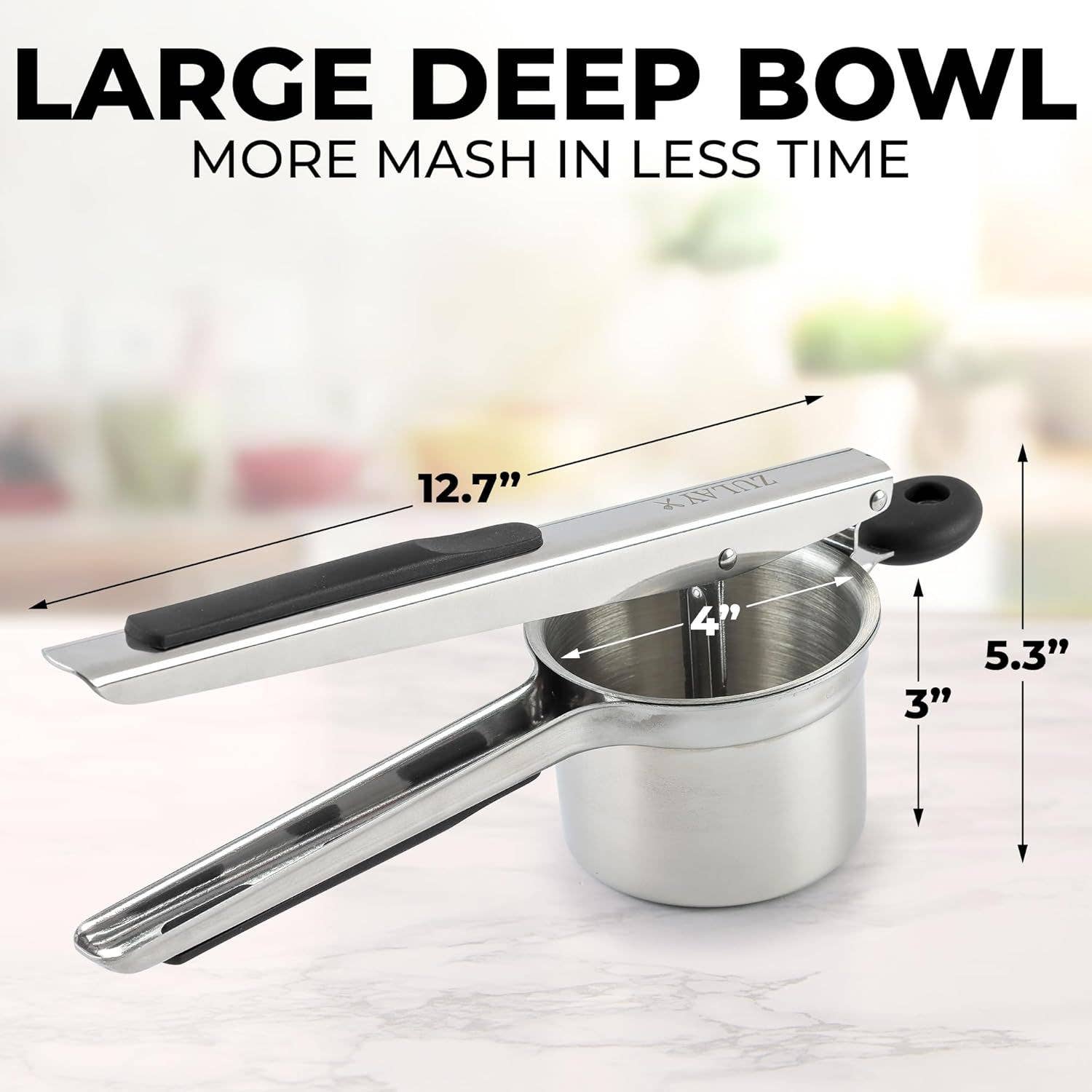 Zulay Kitchen - Venta al por mayor Utensilio/dispositivo de cocina - Prensador de patatas de 15 oz – Acero inoxidable resistente con 2 discos3