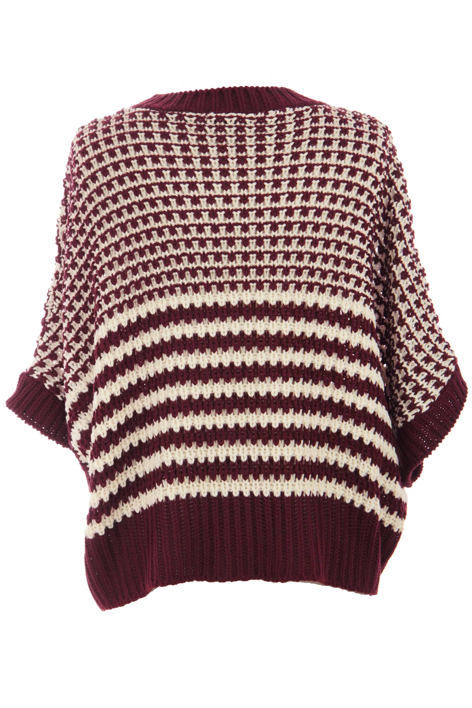 Suhkasana - Wholesale Knit Sweater - Women's - Red Striped Slouchy Knit Sweater with 3/4 Draped Sleeves17