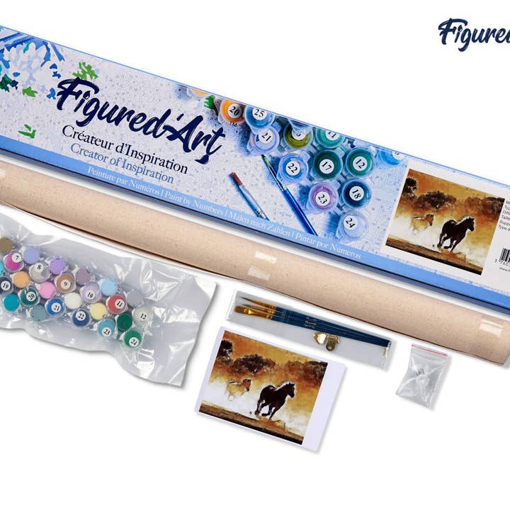 Figured'Art – wholesale DIY-pysselkit – Måla efter nummer Hästar i aktion - Valsad duk