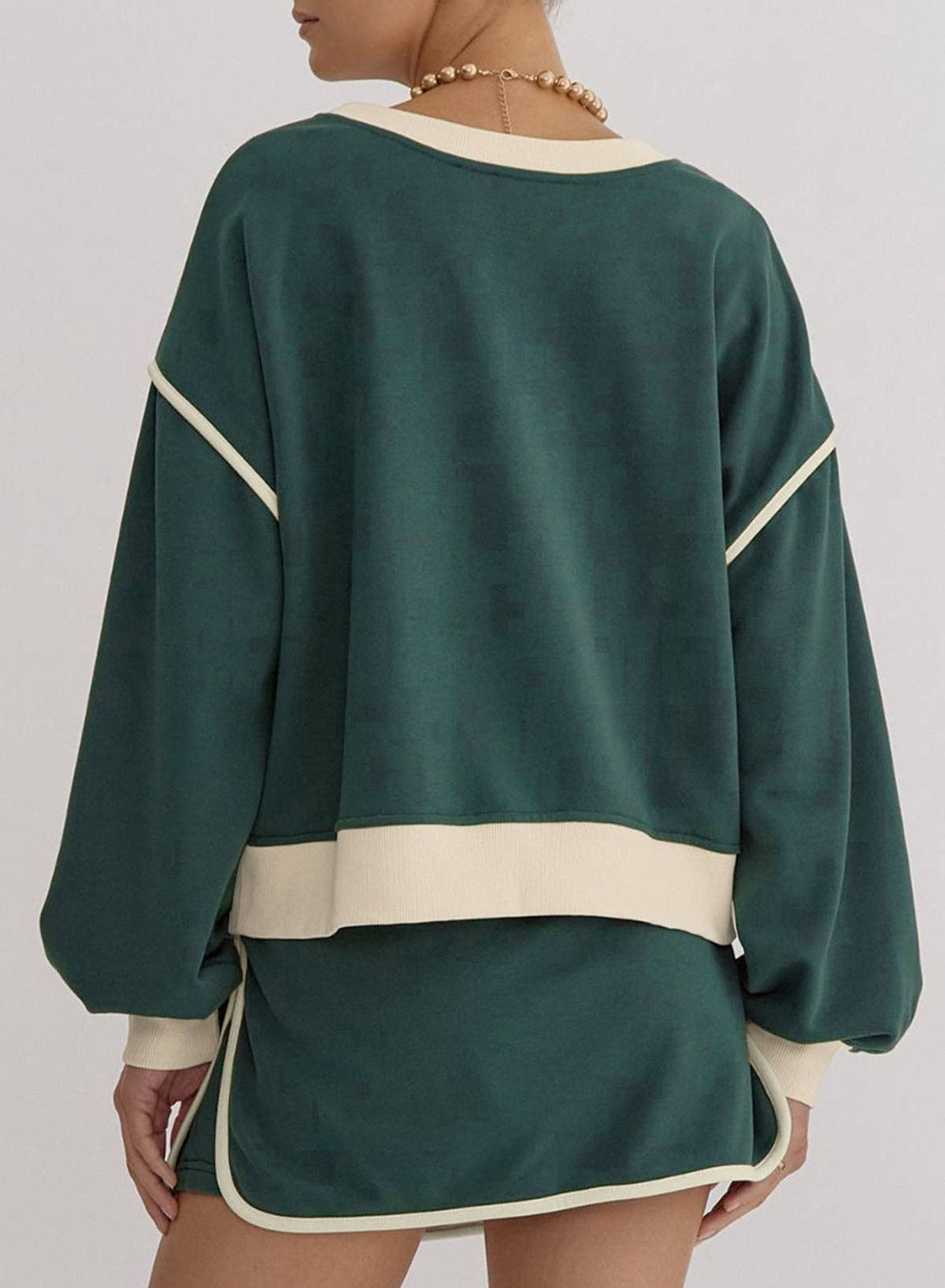 Lovesoft – Engroshandel Top- og nederdelsæt - Dame – Farvekontrast løs pullover og snørebånd i taljeskortsæt6