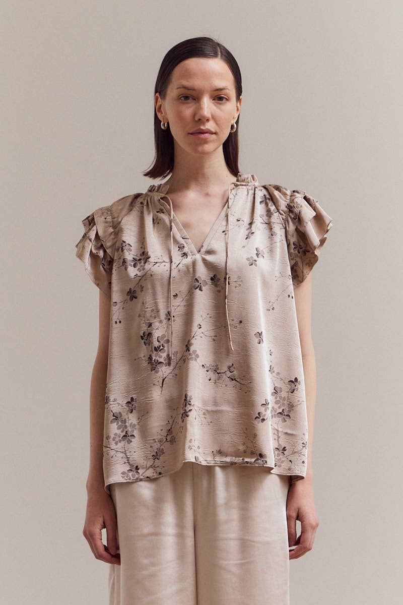 Grade & Gather – Blusa - Mulher por atacado – 40417BS - TOP COM FOLHOS ESTAMPADO0