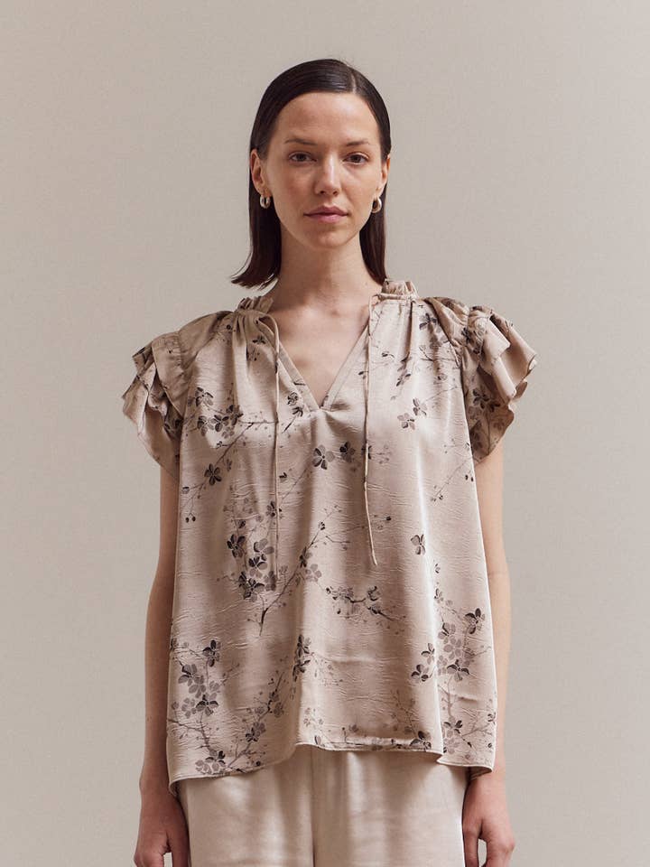 Grade & Gather - Vendita all'ingrosso Camicetta - Donna - 40417BS - TOP CON VOLANT STAMPATO0