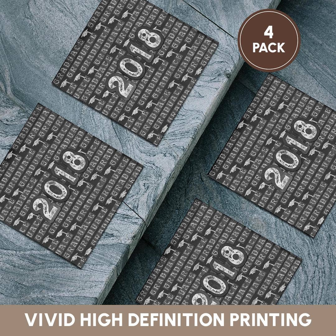 3dRose - Wholesale Coasters - 3dRose, 2018 and Graduation Caps Caulk board Look, White and Gray, Coaster5