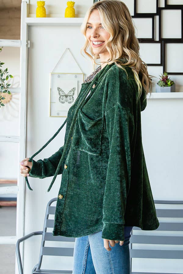 7th Ray - Venta al por mayor Sobrecamisa - Mujer - Chaqueta con capucha y cordón, forrada, de chenilla con estampado animal T49646