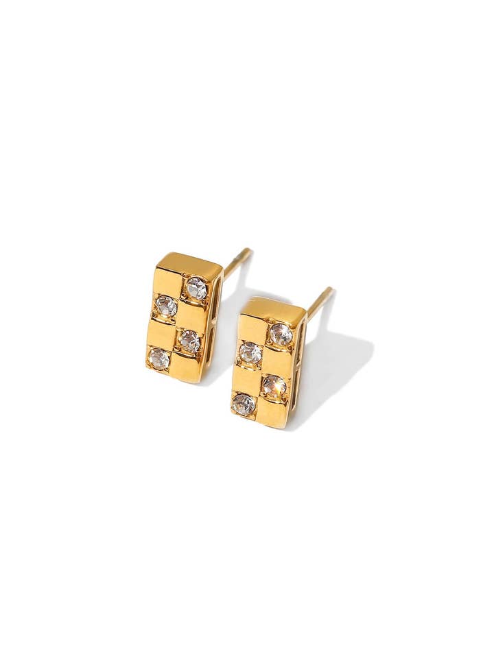 Checked Out, 18k Gold Plated Checkered Studs for wholesale by House of Muse
