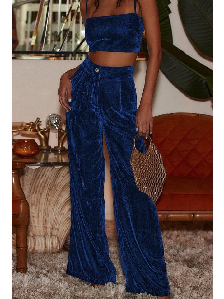 Rosa Clothing - Wholesale Pants - Women's - Gold velvet draped wide leg pants
