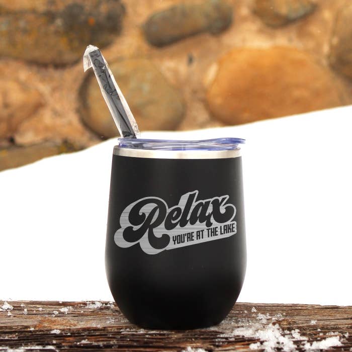 Relax You're At the Lake Mug Wine Tumbler for wholesale by Katie & Company
