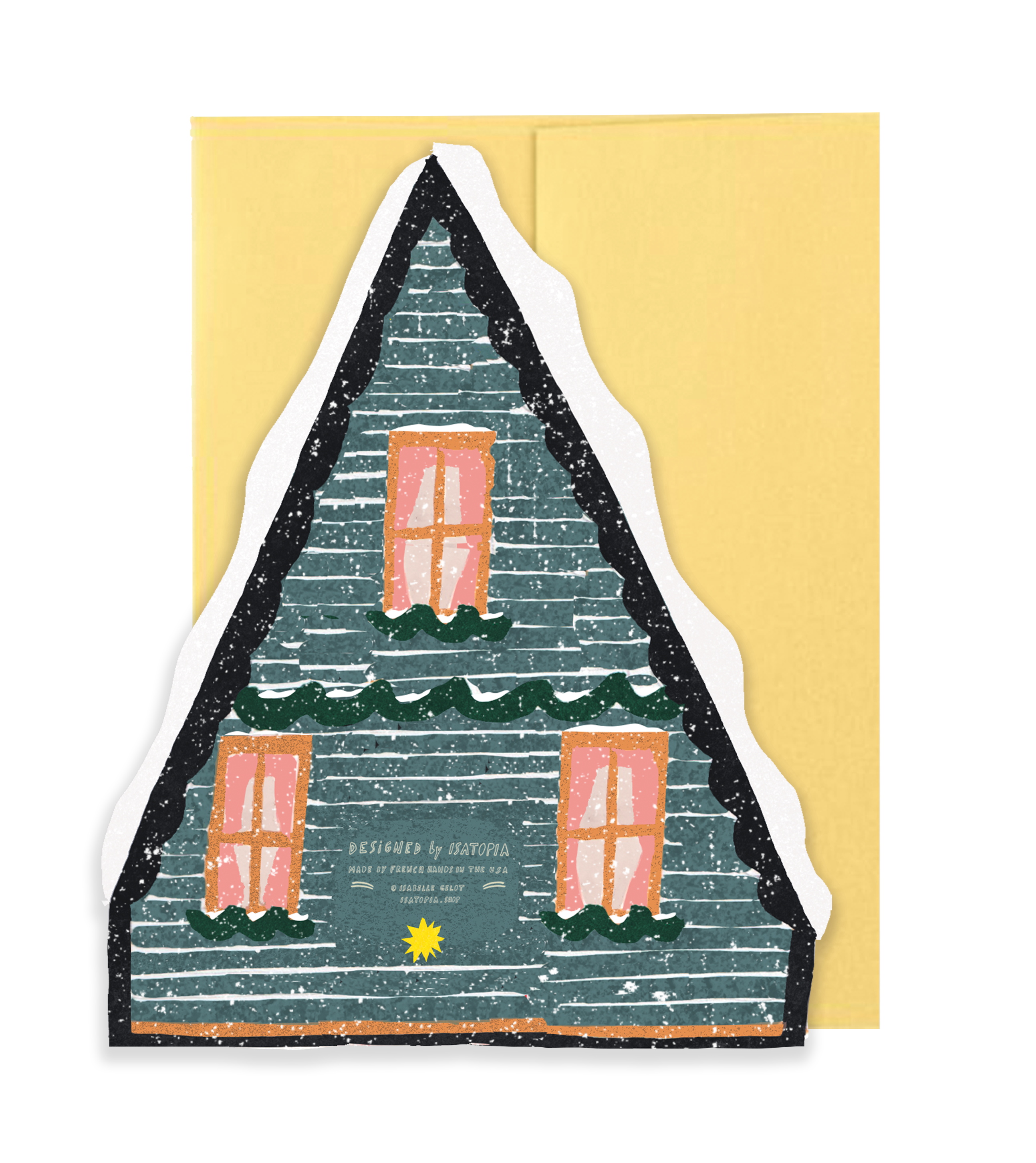 Isatopia – wholesale Christmas card – Blue Cottage Die Cut Card - Winter Cottage Collection1