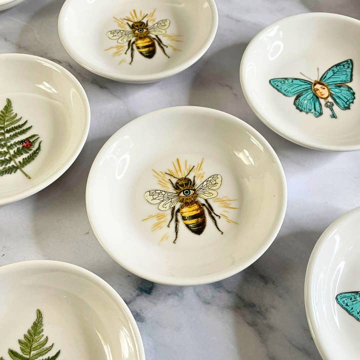 Button and Fern - Wholesale Jewellery dish - Mystical Bee Trinket Dish - 4" Ceramic Ring Dish2