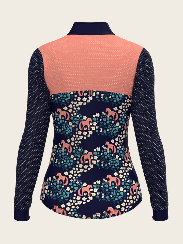 Cavallo Flores em Camisa de Sol com Fecho de Correr até ao Peito em Malha Desportiva Azul-Esverdeado por atacado de Espoir Equestrian