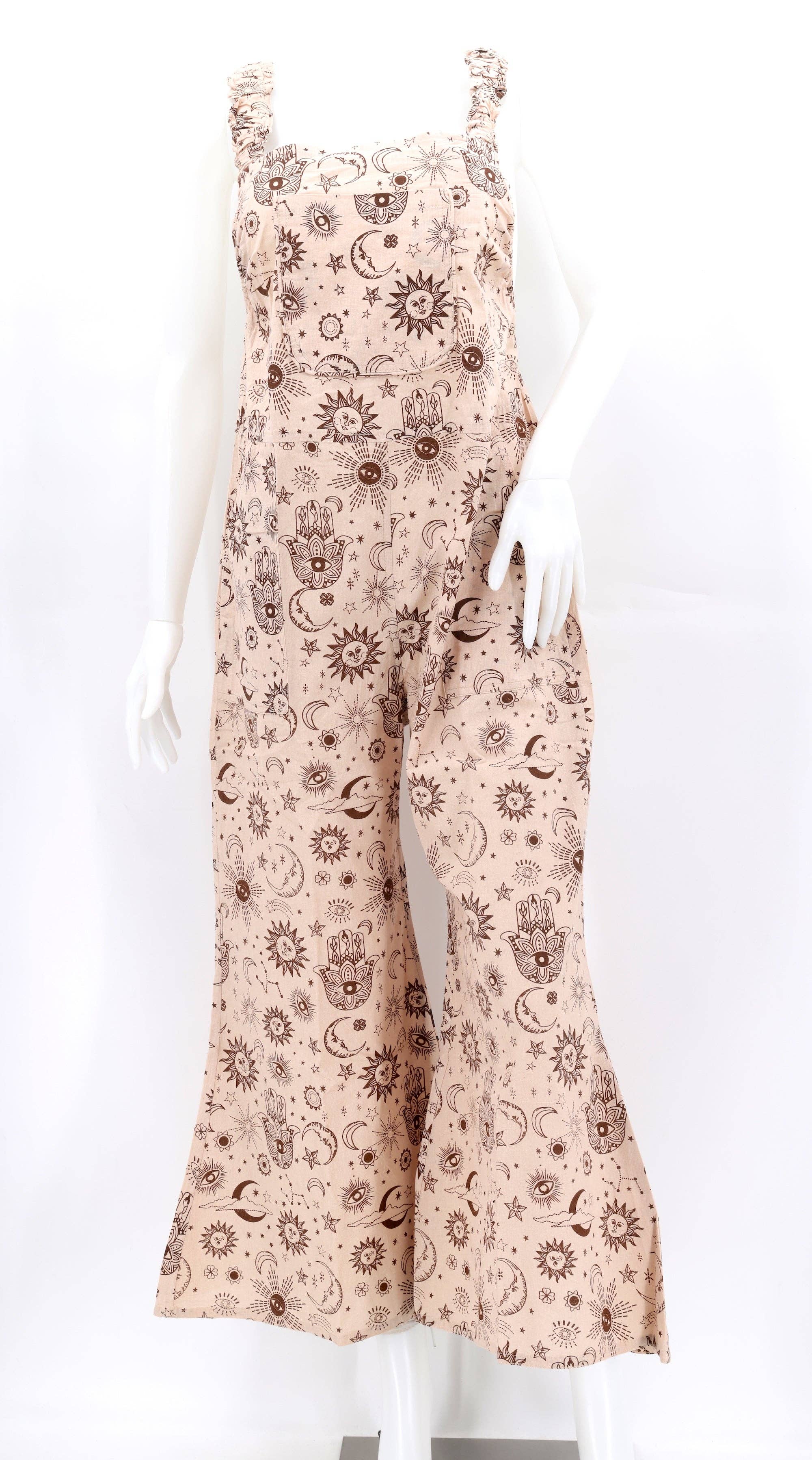 Himalaya Handmade - Wholesale Overalls - Women's - Cotton Hippie Handmade Celestial Print Wide Leg Bohemian Overalls12