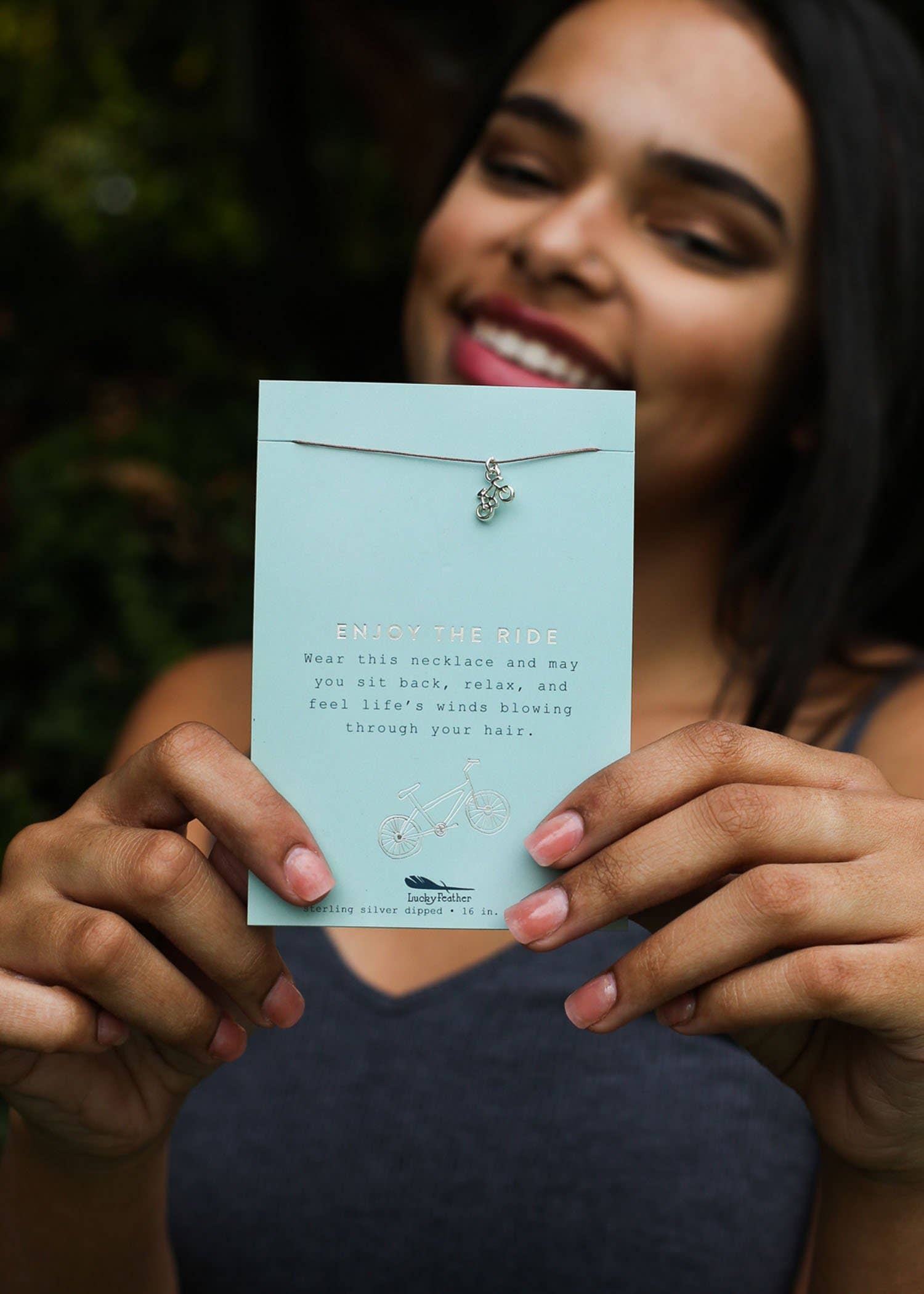 Lucky Feather - Wholesale Pendant/Charm Necklace - New Moon Silver Necklace - ENJOY/BIKE2