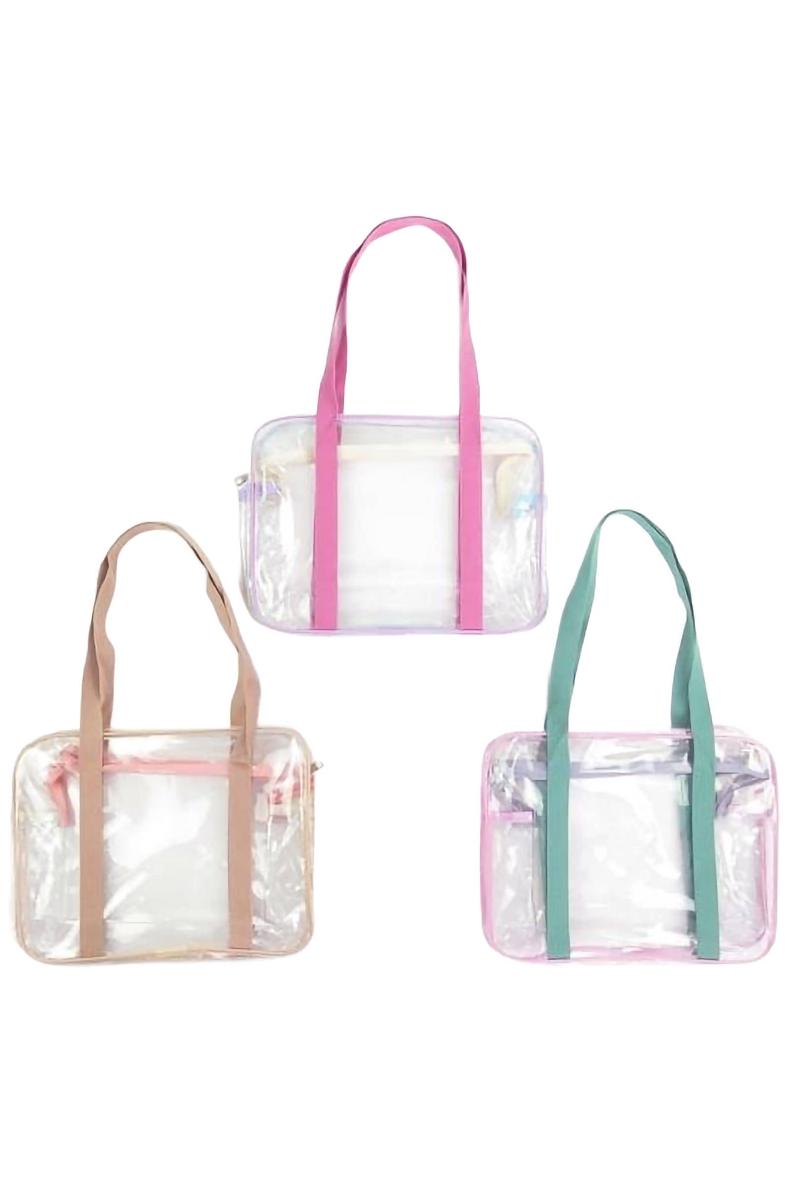 ASSORTEREDE Pastelfarvet gennemsigtig PVC toilettaske med lynlås og hank for engroshandel på Faire5