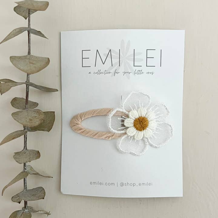 Emi Lei - Wholesale Hair Clip - Kids - Daisy Fabric Hair Clip Snap Barrette