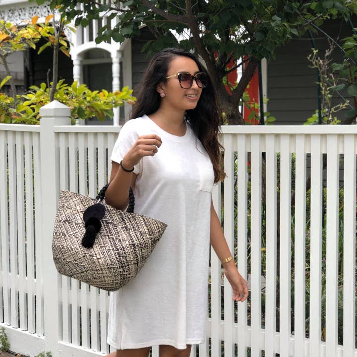 Cesto de mão de palmeira Iraca trançado à mão Luxe'Hand com fechos amarrados — de origem ética e sustentável por atacado de Casa Bonita