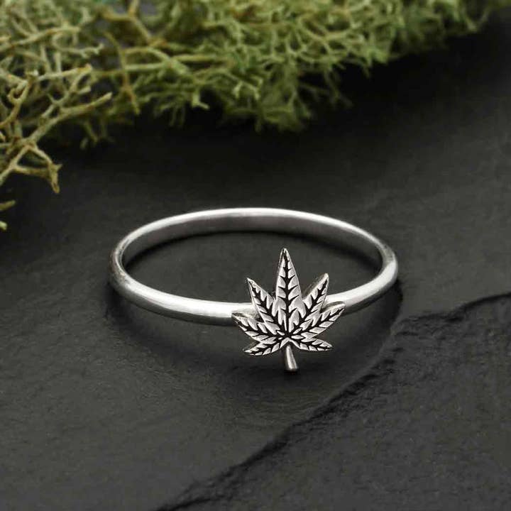 Nina Designs - Wholesale Band/Stacked Ring - Sterling Silver Pot Leaf Ring