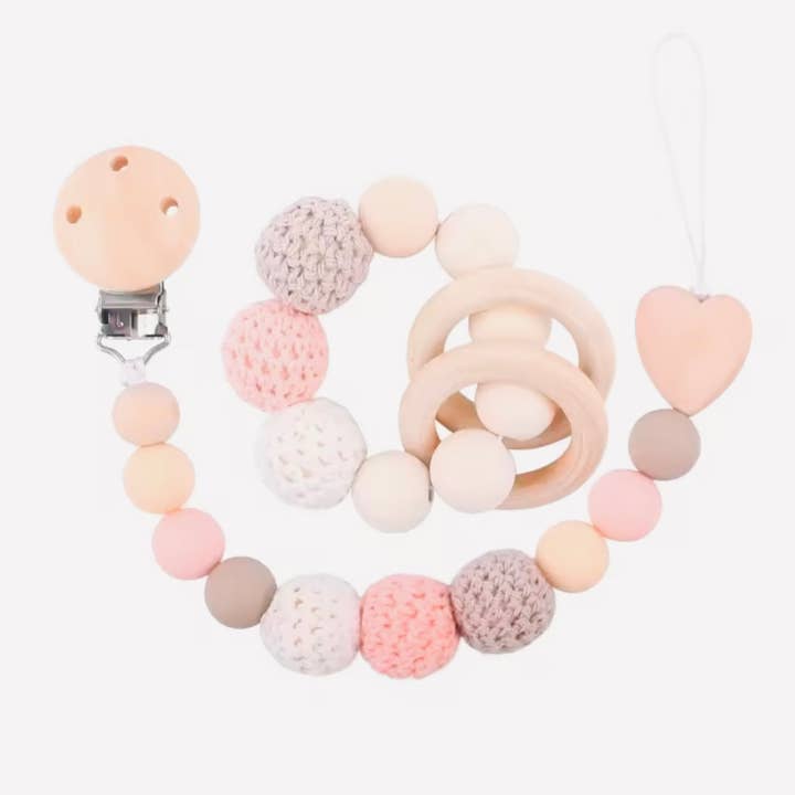 Roze siliconen fopspeenketting & bijtspeeltje voor wholesale door Baby's House