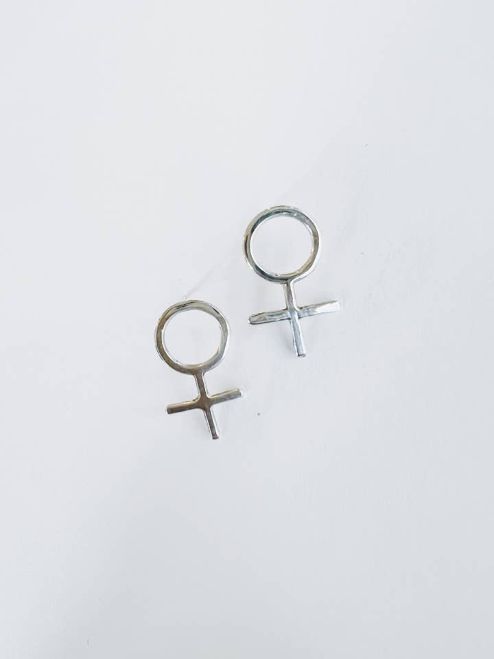 Silver Female Symbol Stud Earrings for wholesale by Free & Fleeting
