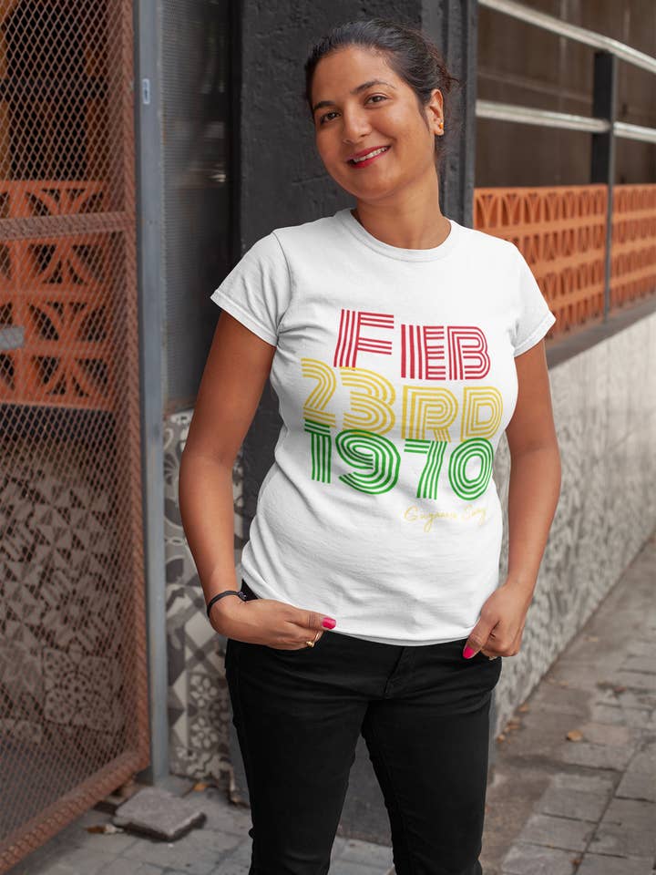 Guyana Republic Day 23 februar 1970 Kvinders Tee for engroshandel hos Guyanese Swag