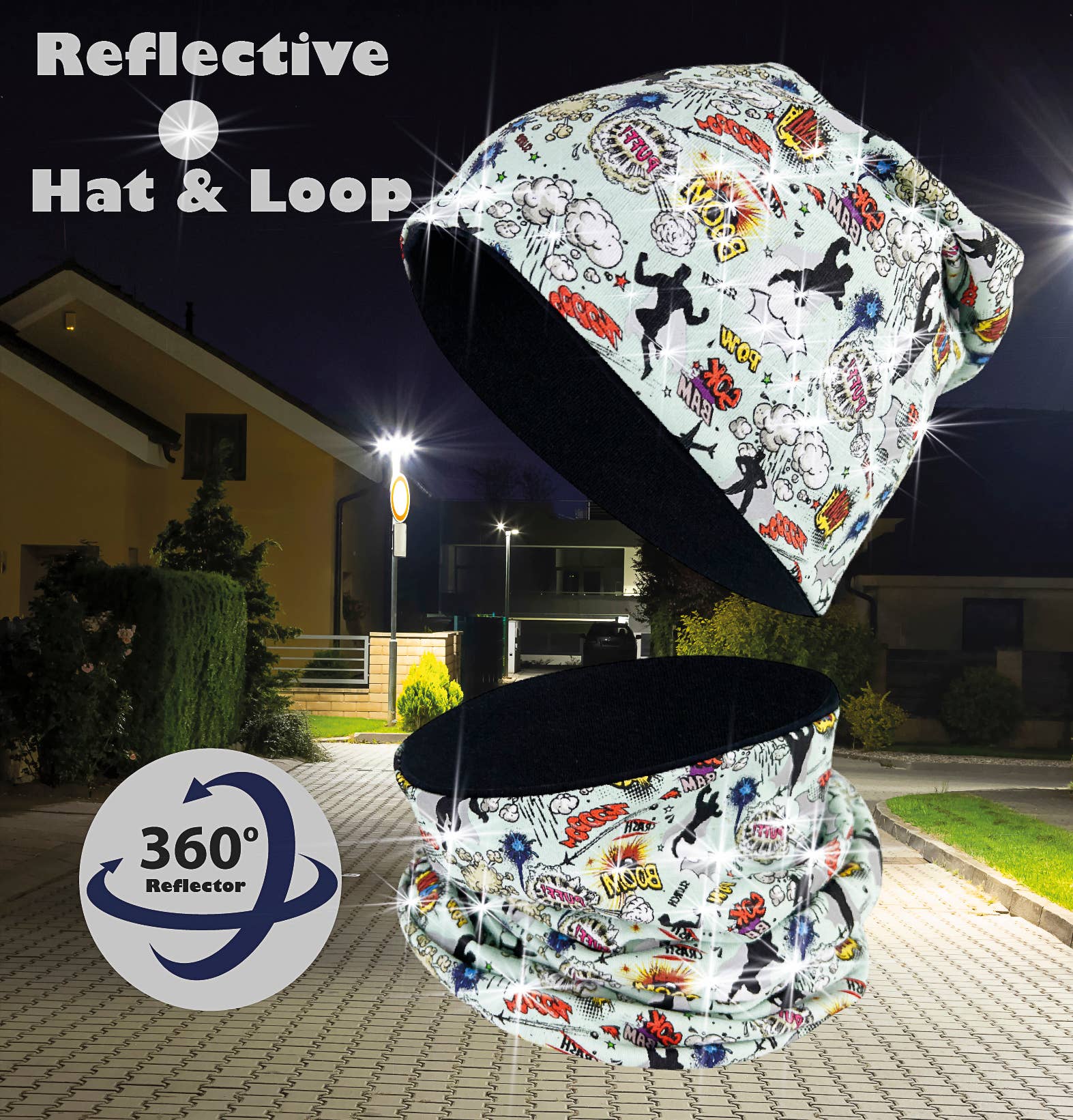 HECKBO – Engroshandel Beanie - Børn – 360° Reflektor Beanie & Loop – Superhelt - Fleece indeni1