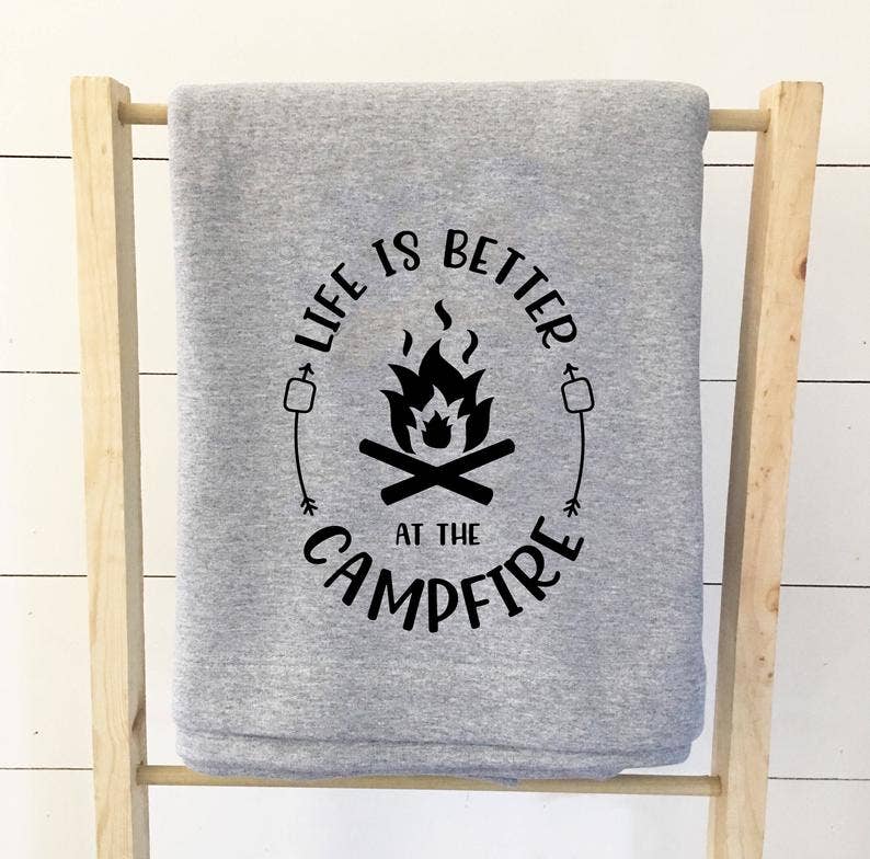 Perfect Day Print Co - Wholesale Throw Blanket - Life Is Better At The Campfire Sweatshirt Blanket (ATH GREY)2