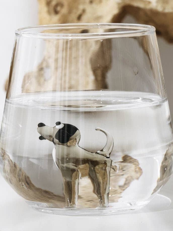 Handmade Black Dog Figure Drinking Glass for wholesale by MINIZOOUSA