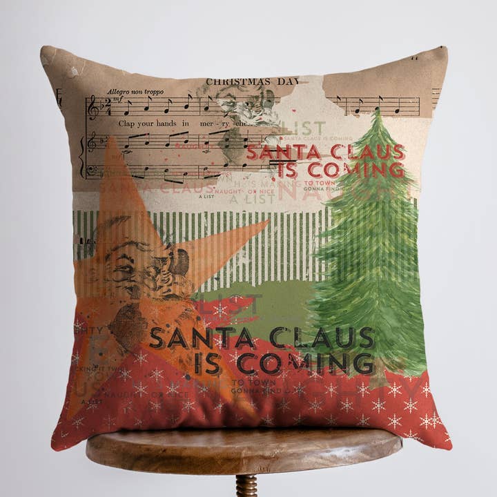 Papai Noel está chegando | Vintage | Feliz Natal | Almofada | Almofada de Natal | Decoração de casa | Decoração de Natal | Presentes de Natal | Decoração do quarto por atacado de UniikPillows