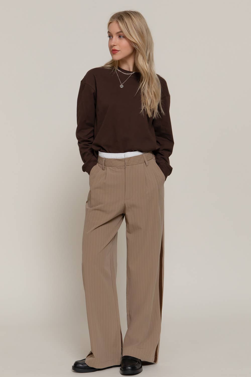 Active Basic | Active USA - Wholesale Pants - Women's - Side Stripe Detail Y/D Stripe Long Pants3